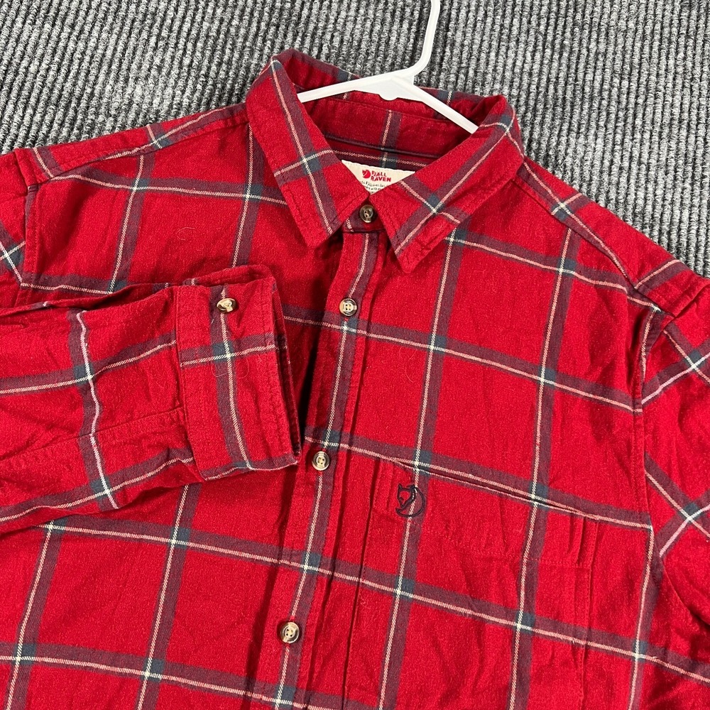 Fjallraven Shirt Mens Medium Red Window Pane Plaid Long Sleeve Button Up Flannel